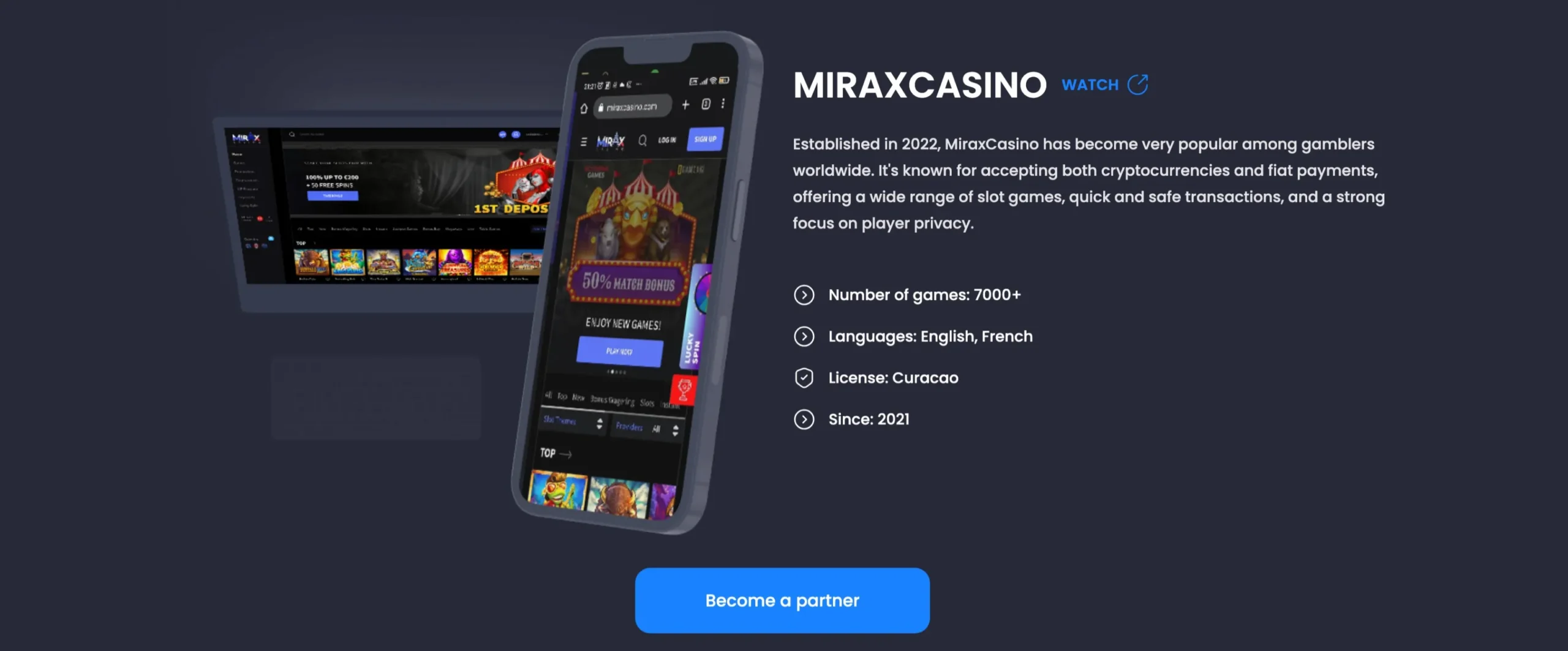 Brands By 7BitPartners- Mirax Casino