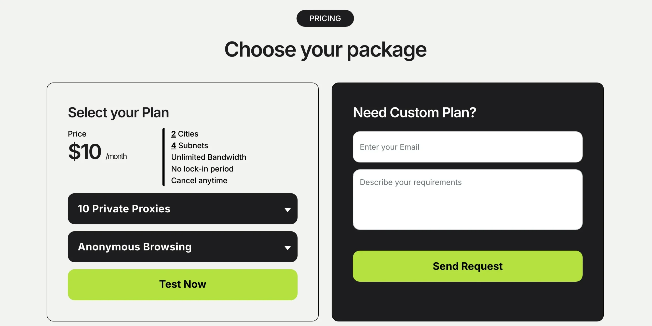 Instant Proxies Pricing Plans 