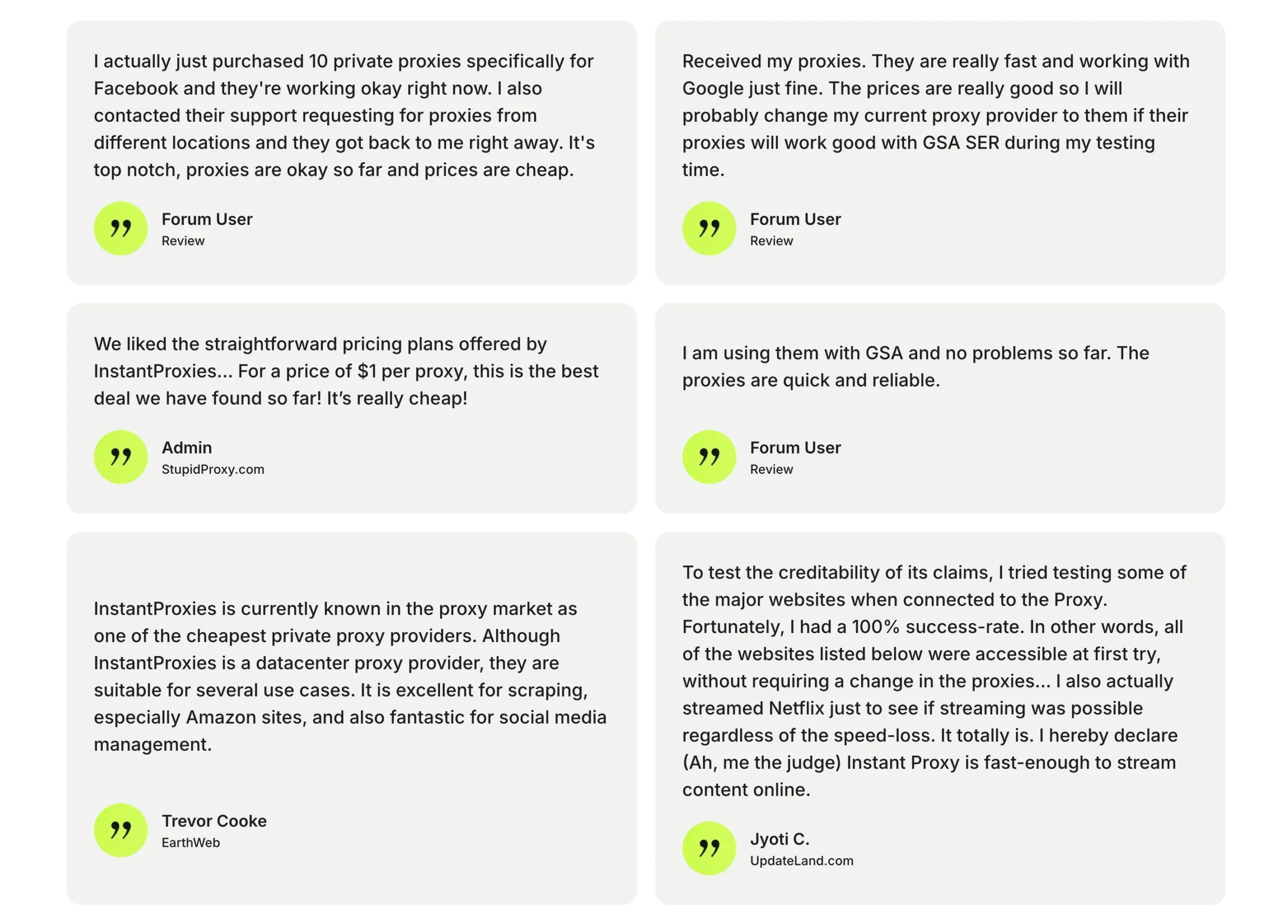 InstantProxies Customer Testimonials-