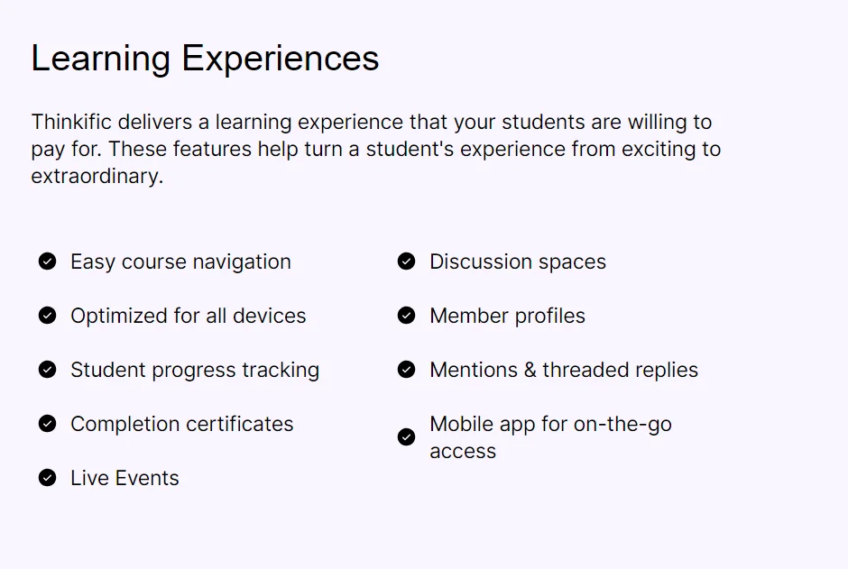 thinkific learning feature