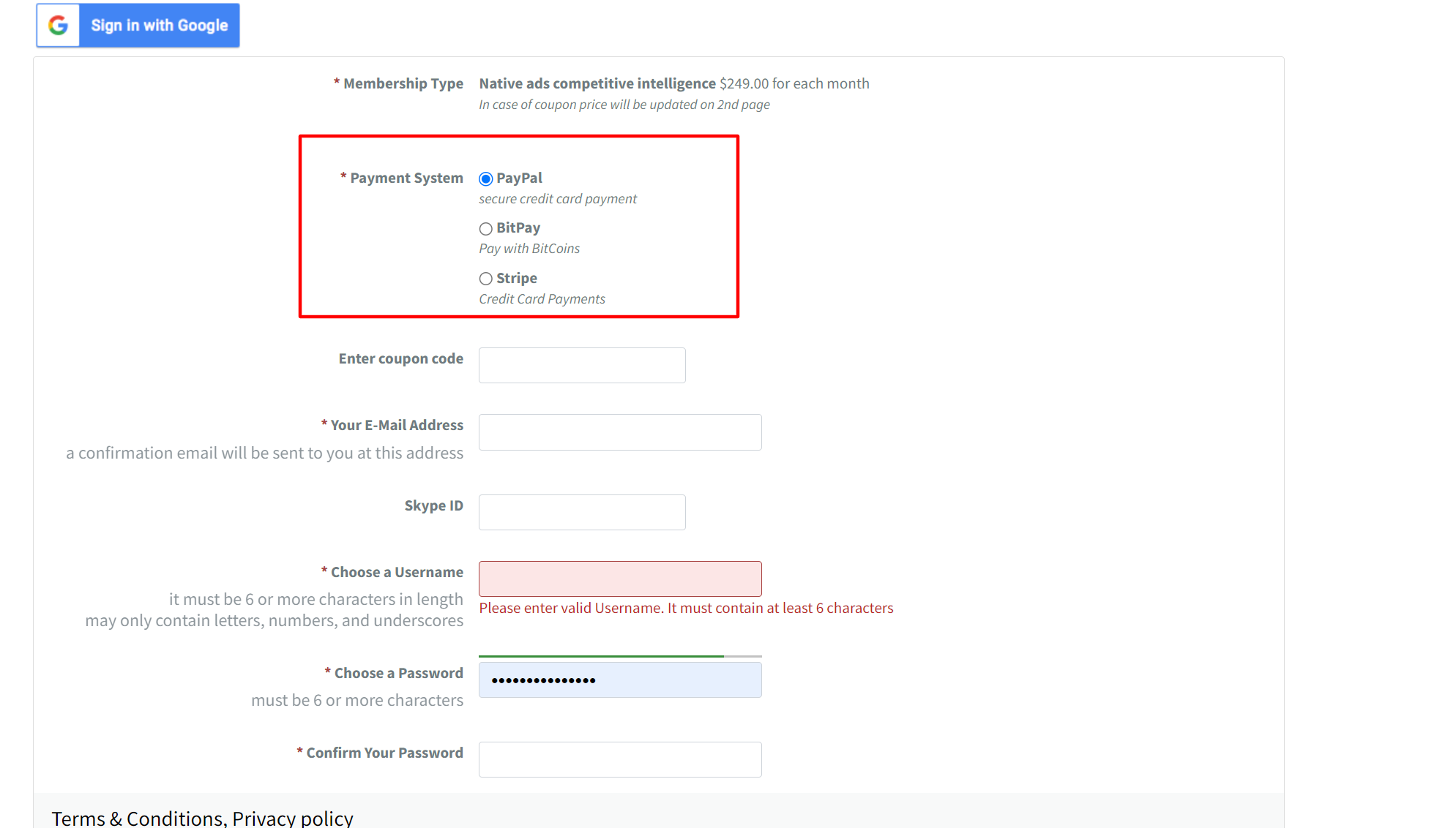 Adlexity native payment step