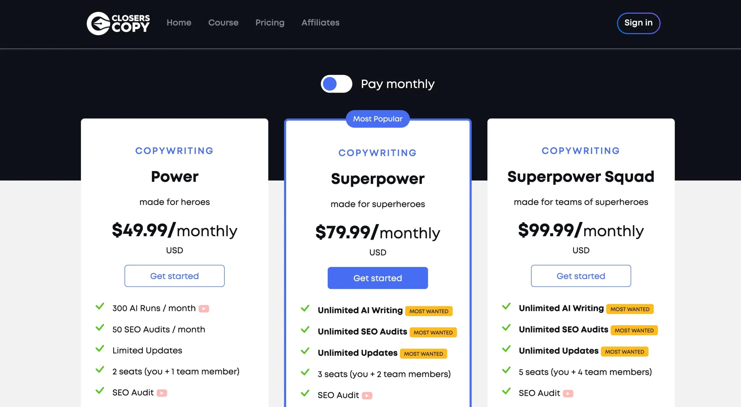 Closerscopy Pricing: Pay Monthly Plans