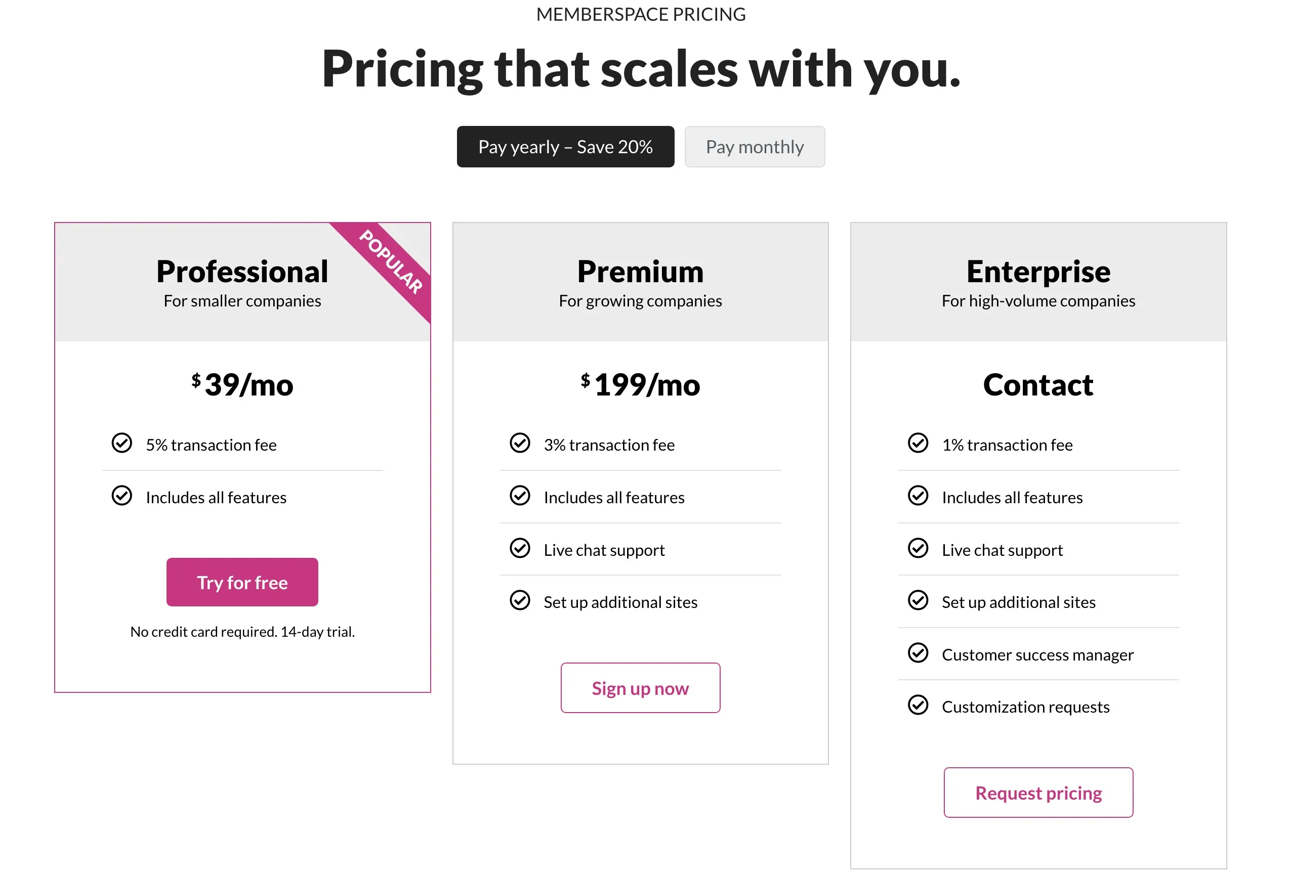 MemberSpace - Pricing