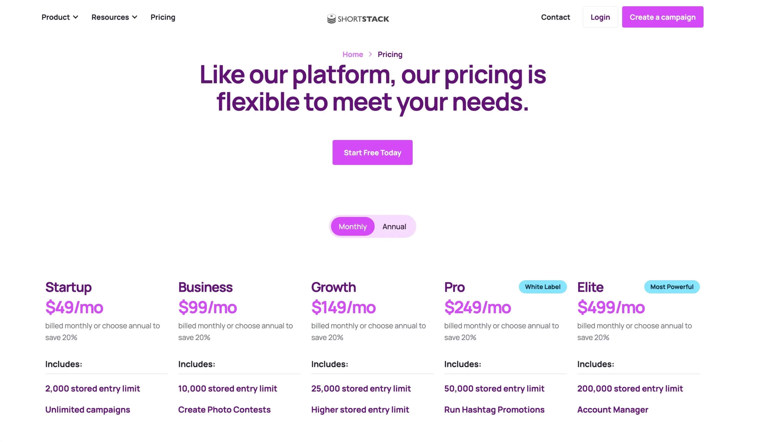 ShortStack- Pricing