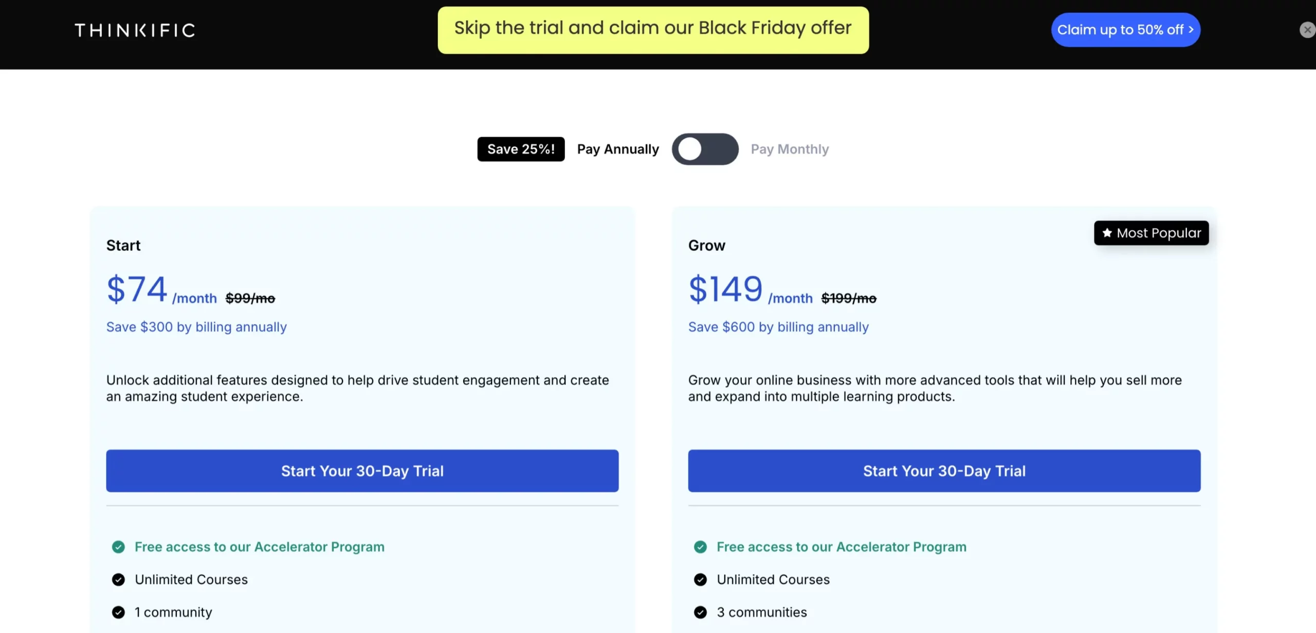 Thinkific Pricing Options